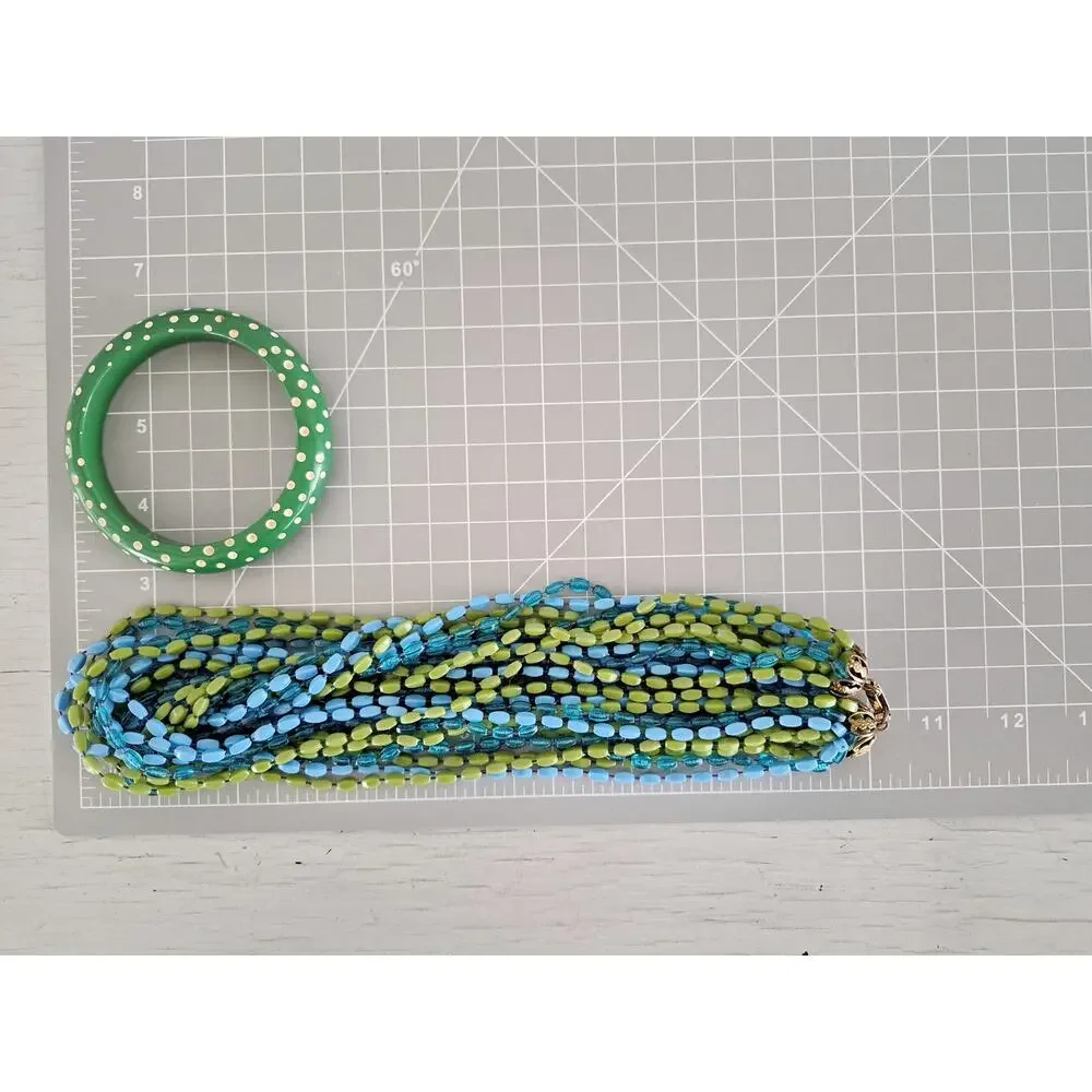 Vintage Mid-Century Blue and Green Necklace and Bracelet Set
